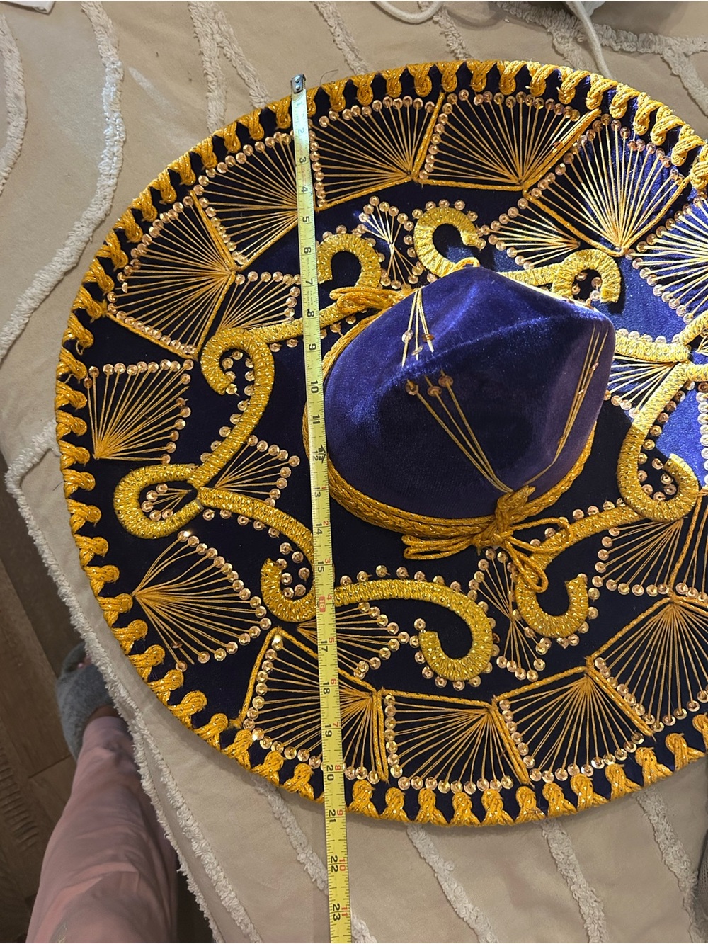 Traditional Mexican Charro Sombrero - Navy Blue with Gold Embroidery - Picture 7 of 7